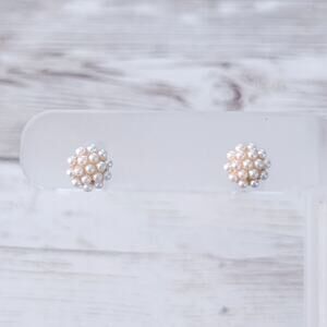 Vintage Stud Earrings Dainty Faux Pearl Cluster - 3/8"